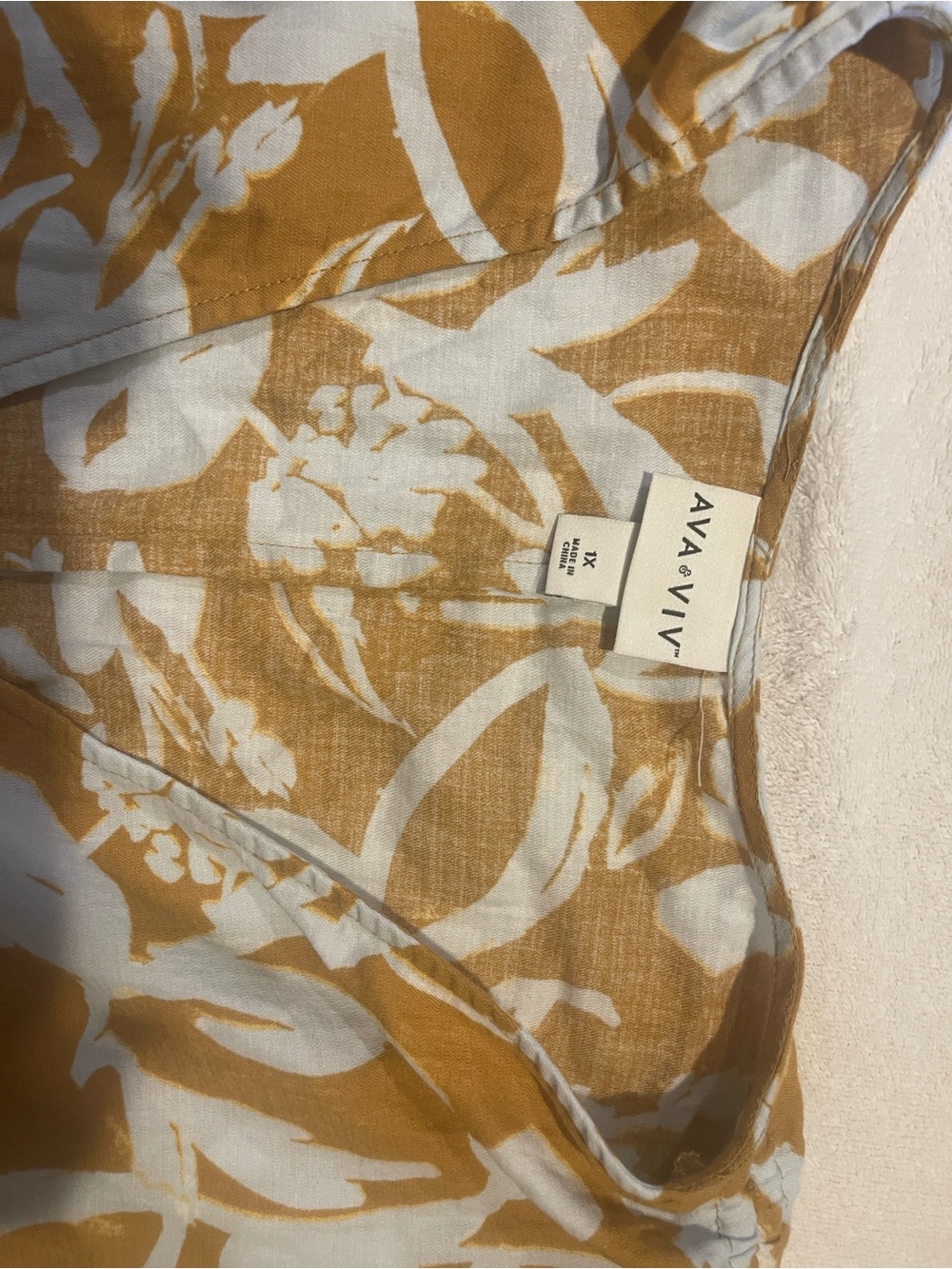 Ava & Viv Mustard and White Floral V-Neck Blouse